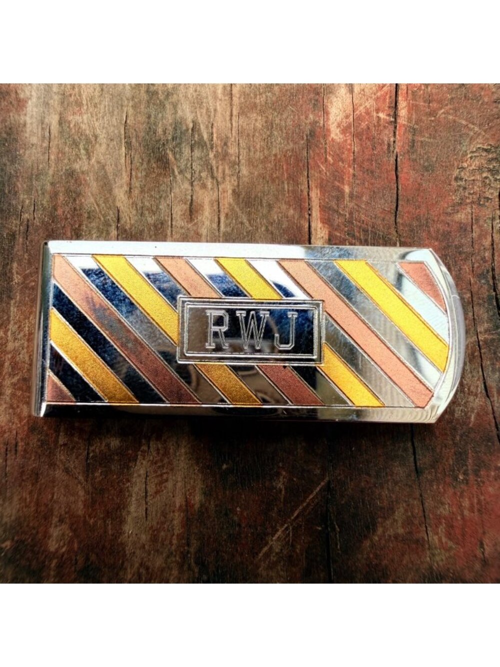 Vintage RWJ Metal Clip With Striped Design